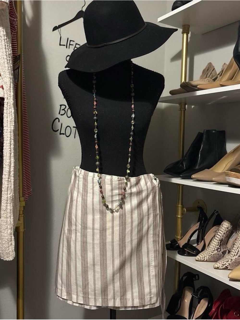 a new day Cream and Taupe Striped Mini Skirt